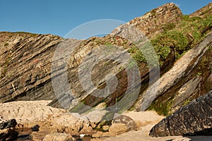 Small waterfall on the Amalia Beach Praia da Amalia.Â  Western part of Algarve, Portugal